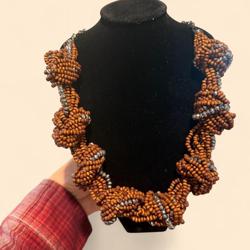 Chico’s Chunky Brown Beaded Statement Necklace NWOT